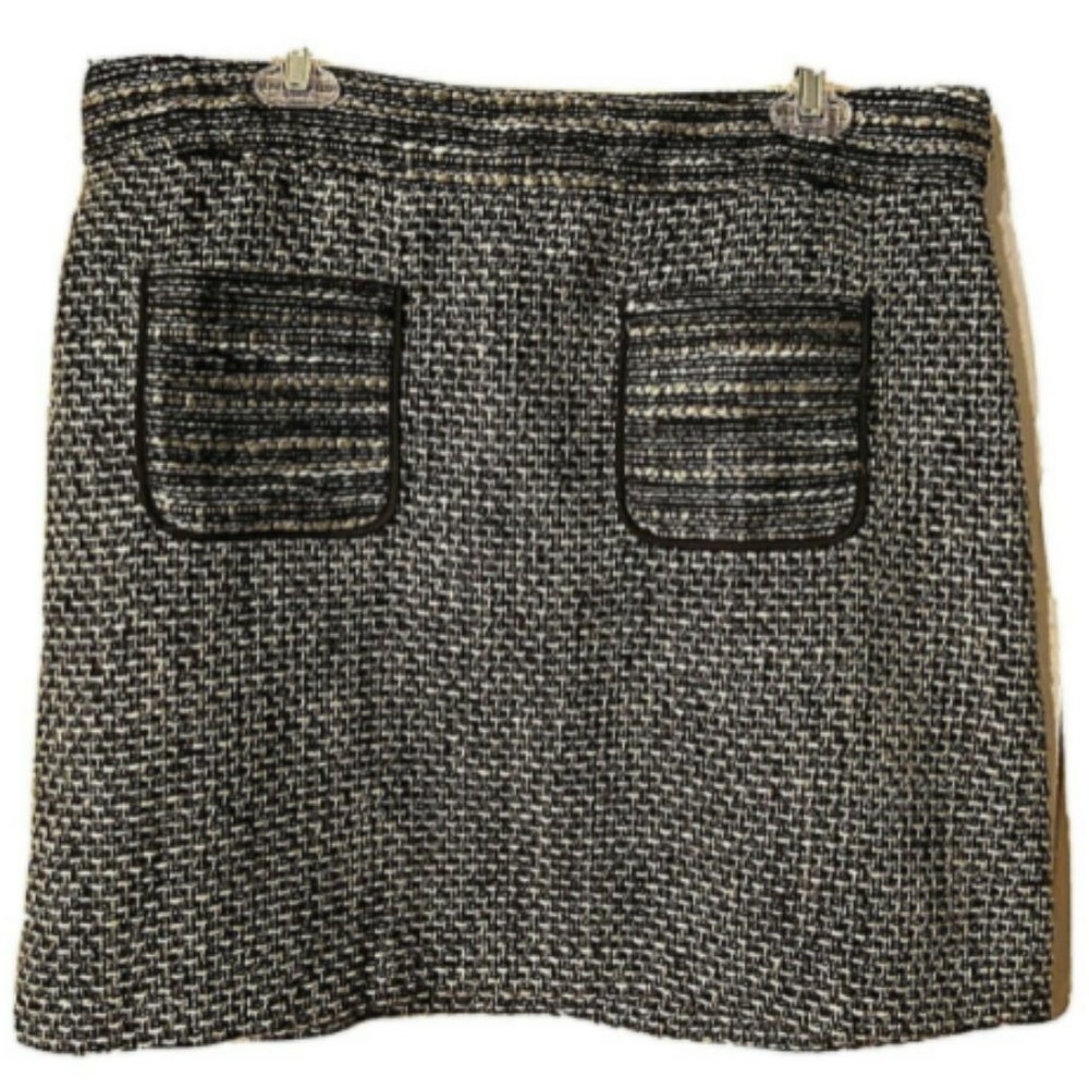 LOFT Skirt Sz 14 Black Silver Tweed Front Pockets Short Straight Mini